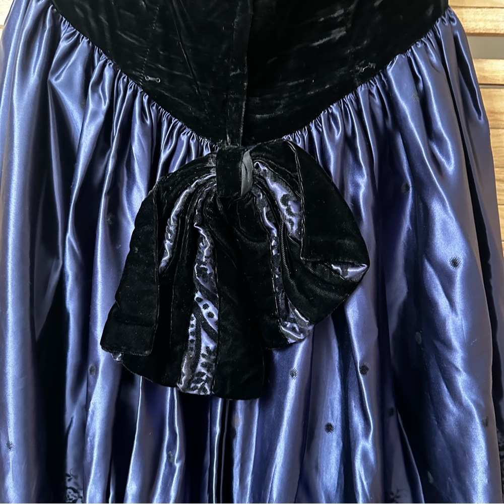 Vintage Jessica McClintock Strapless Midi Dress Blue Velvet Taffeta size 10 - Picture 6 of 11